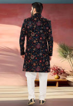 Load image into Gallery viewer, Navy Blue Velvet Indo Western Sherwani
