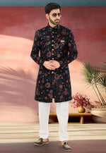 Load image into Gallery viewer, Navy Blue Velvet Indo Western Sherwani
