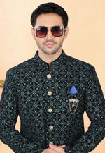 Load image into Gallery viewer, Navy Blue Velvet Indo Western Suit
