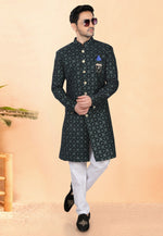 Load image into Gallery viewer, Navy Blue Velvet Indo Western Suit
