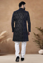 Load image into Gallery viewer, Navy Blue Velvet Indo Western Suit
