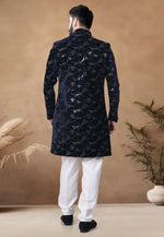 Load image into Gallery viewer, Navy Blue Velvet Indo Western Suit
