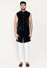 Load image into Gallery viewer, Navy Blue Velvet Jacket Style Sherwani
