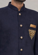 Load image into Gallery viewer, Navy Blue Velvet Jodhpuri Suit
