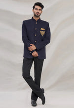 Load image into Gallery viewer, Navy Blue Velvet Jodhpuri Suit
