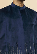 Load image into Gallery viewer, Navy Blue Velvet Jodhpuri Suit
