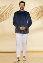 Load image into Gallery viewer, Navy Blue Velvet Jodhpuri Suit

