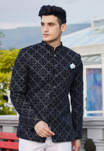 Load image into Gallery viewer, Navy Blue Velvet Jodhpuri Suit
