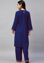 Load image into Gallery viewer, Navy Blue Velvet Kurta Set With Palazzo
