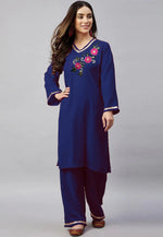 Load image into Gallery viewer, Navy Blue Velvet Kurta Set With Palazzo
