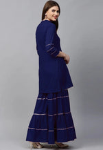 Load image into Gallery viewer, Navy Blue Velvet Kurta Set With Palazzo

