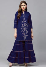 Load image into Gallery viewer, Navy Blue Velvet Kurta Set With Palazzo
