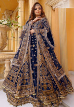 Load image into Gallery viewer, Navy Blue Velvet Long Choli Lehenga
