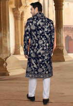 Load image into Gallery viewer, Navy Blue Velvet Pakistani Sherwani
