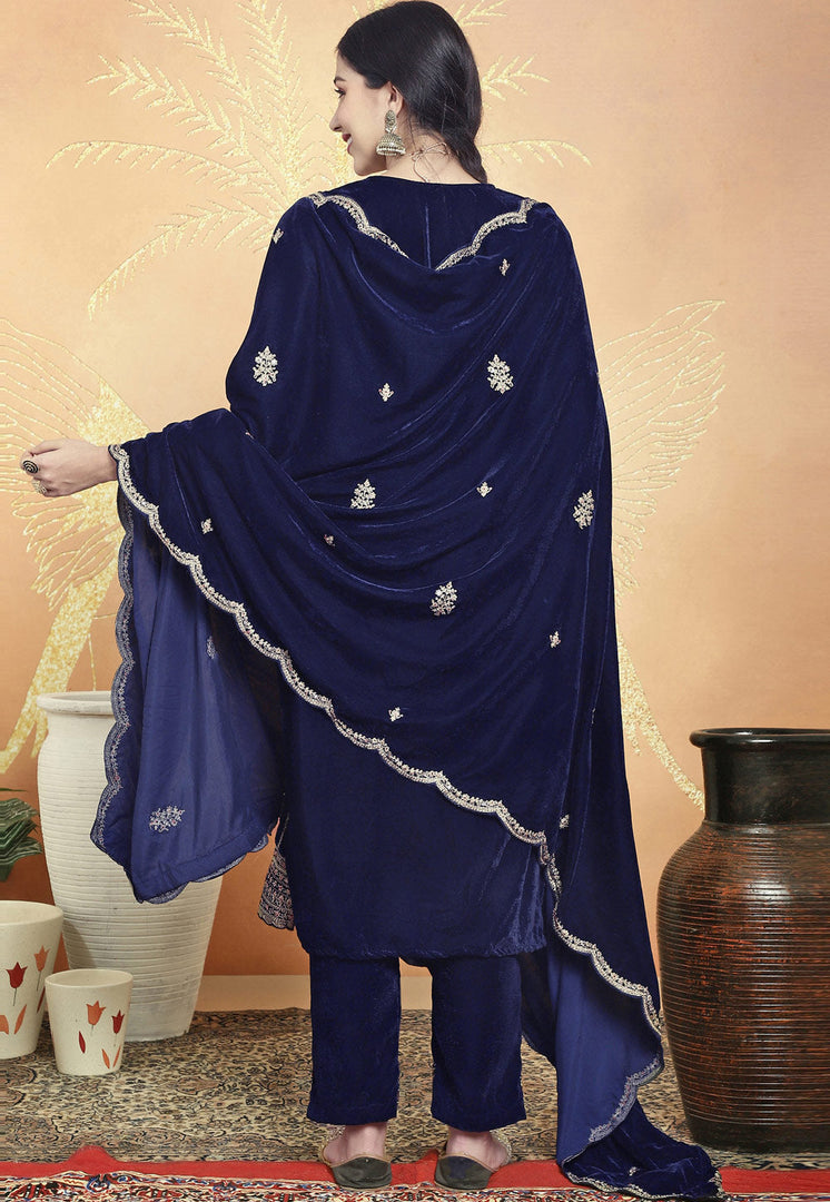 Navy Blue Velvet Pakistani Suit