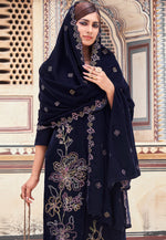 Load image into Gallery viewer, Navy Blue Velvet Pant Style Suit
