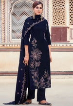 Load image into Gallery viewer, Navy Blue Velvet Pant Style Suit

