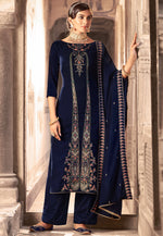 Load image into Gallery viewer, Navy Blue Velvet Pant Style Suit
