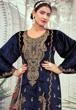Load image into Gallery viewer, Navy Blue Velvet Pant Style Suit
