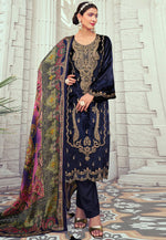 Load image into Gallery viewer, Navy Blue Velvet Pant Style Suit
