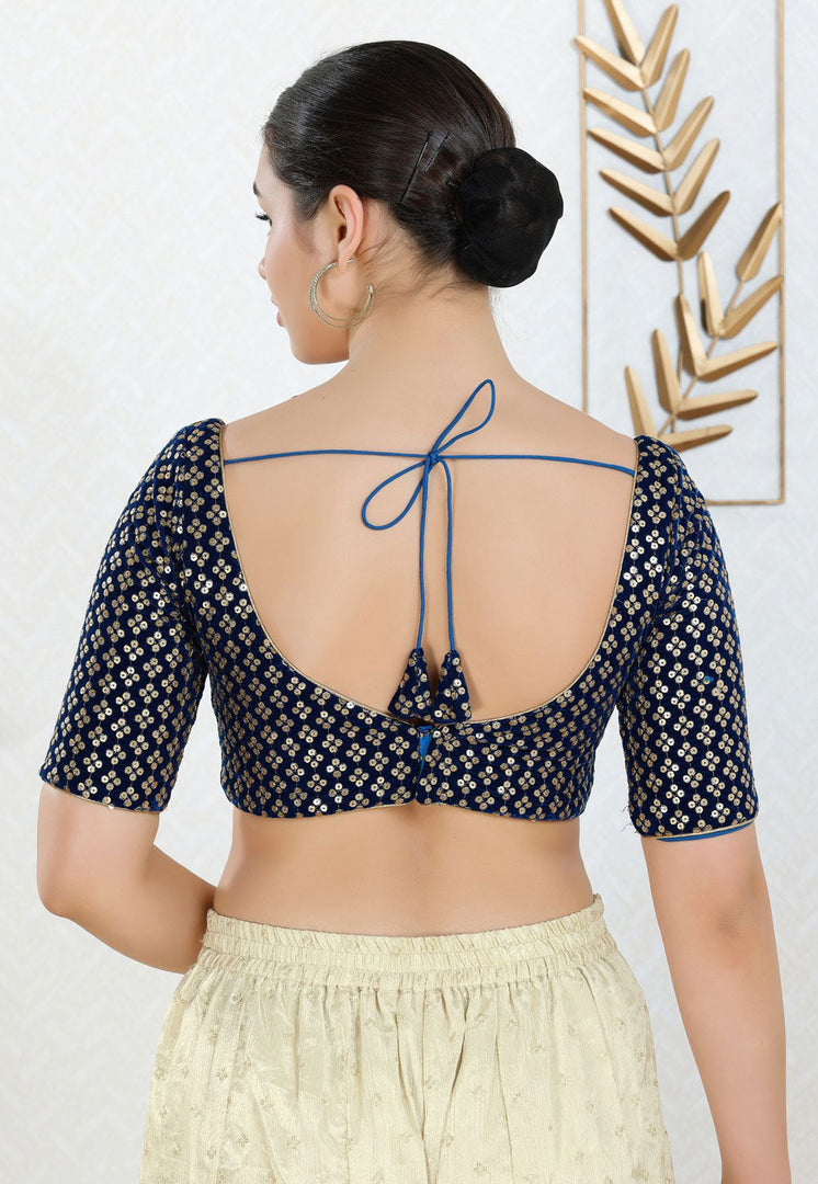 Navy Blue Velvet Readymade Blouse