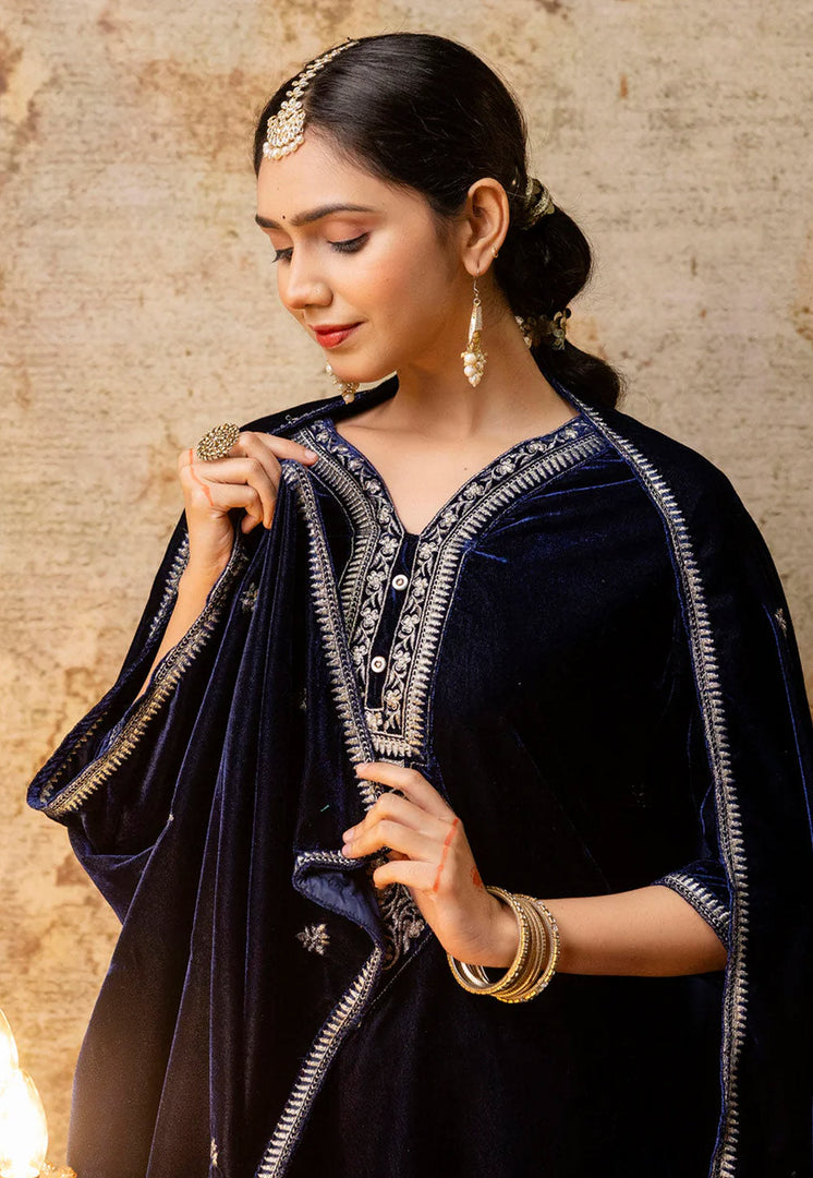 Navy Blue Velvet Readymade Pakistani Suit