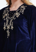Load image into Gallery viewer, Navy Blue Velvet Readymade Pakistani Suit
