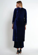 Load image into Gallery viewer, Navy Blue Velvet Readymade Pakistani Suit

