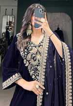 Load image into Gallery viewer, Navy Blue Velvet Readymade Pant Style Suit

