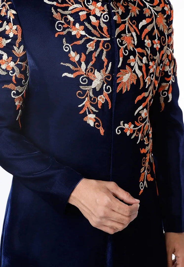Navy Blue Velvet Sherwani
