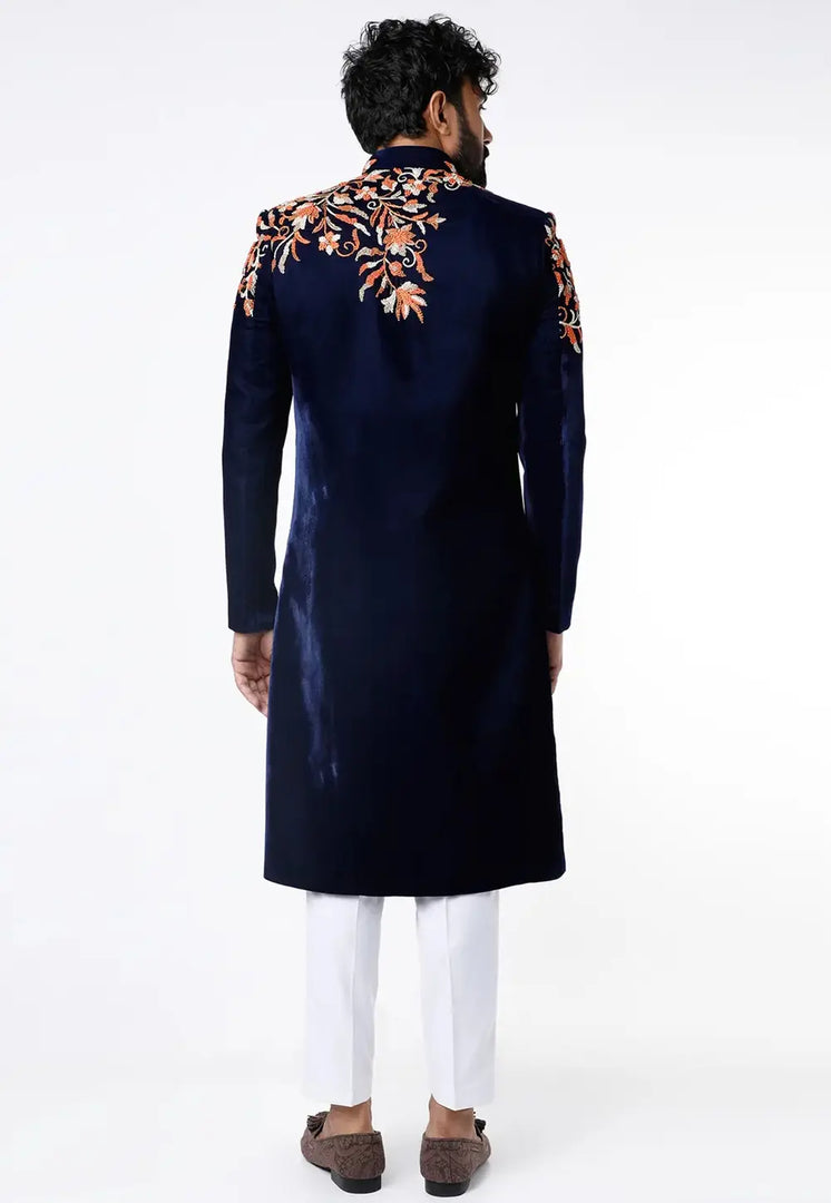 Navy Blue Velvet Sherwani