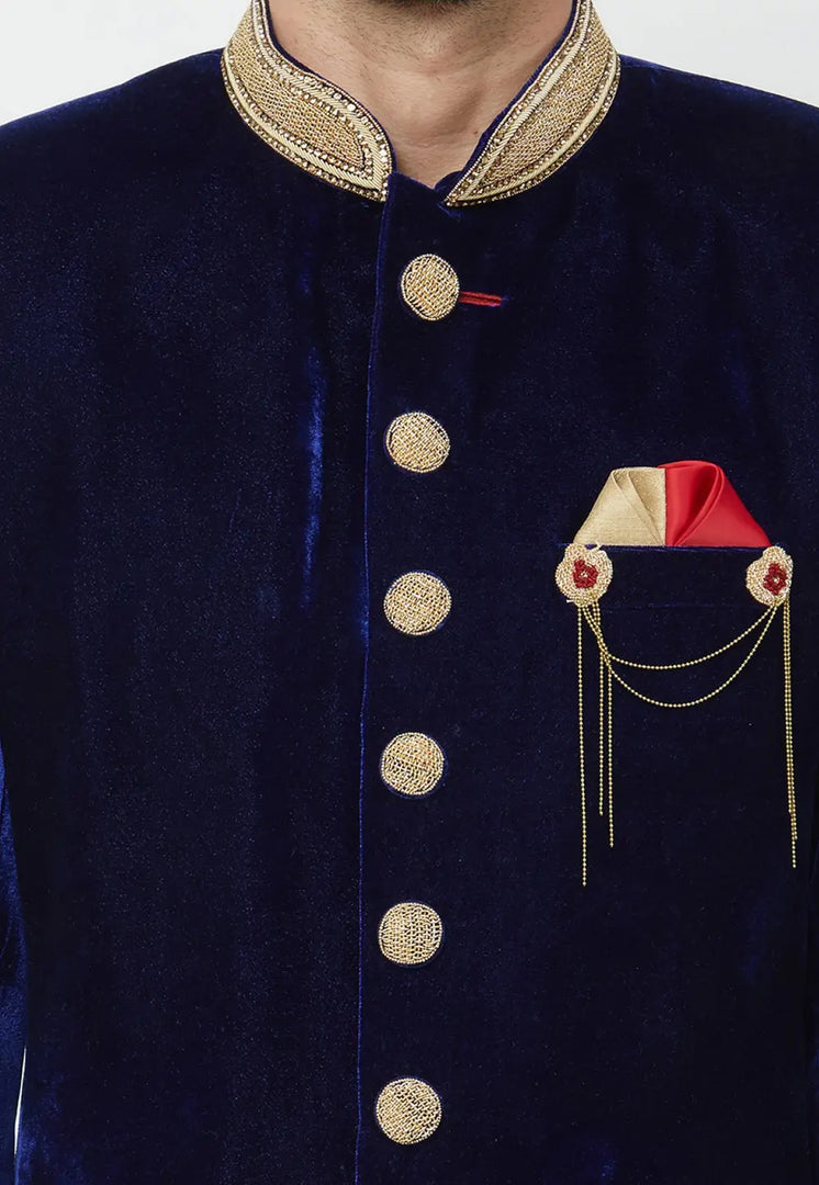 Navy Blue Velvet Sherwani
