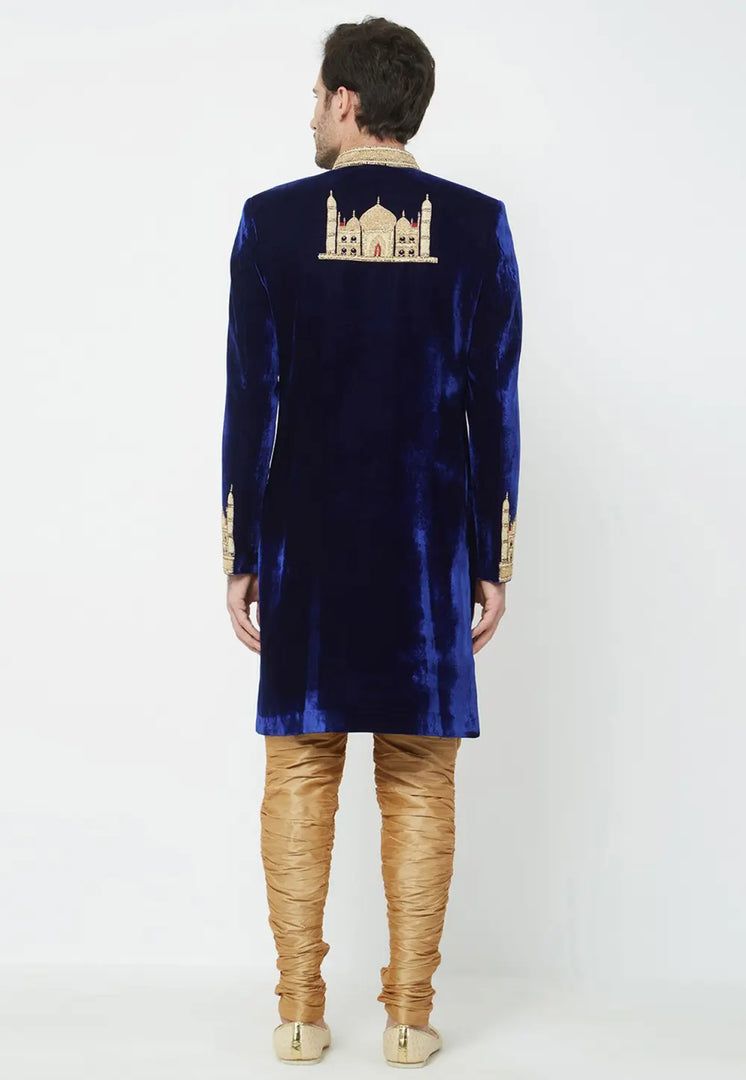 Navy Blue Velvet Sherwani