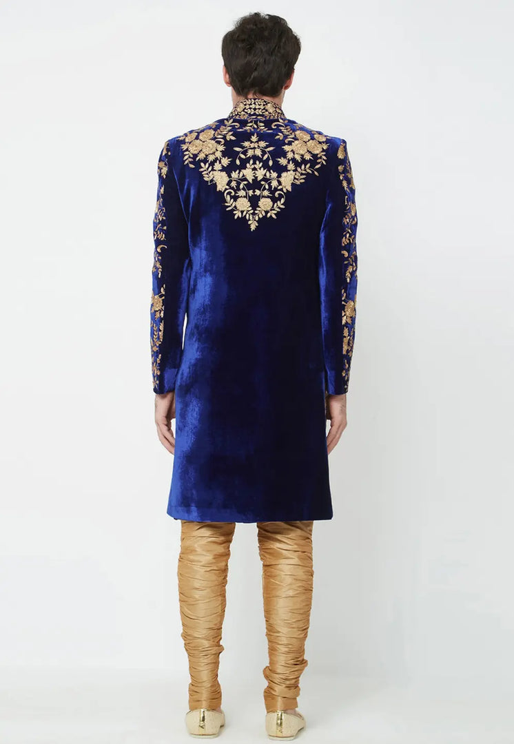 Navy Blue Velvet Sherwani