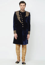 Load image into Gallery viewer, Navy Blue Velvet Sherwani
