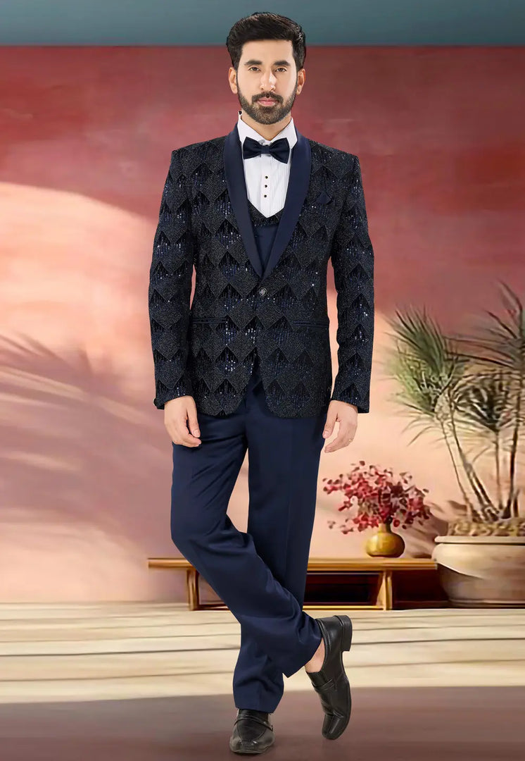 Navy Blue Velvet Tuxedos Suit