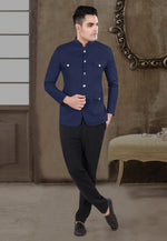 Load image into Gallery viewer, Navy Blue Viscose Jodhpuri Suit
