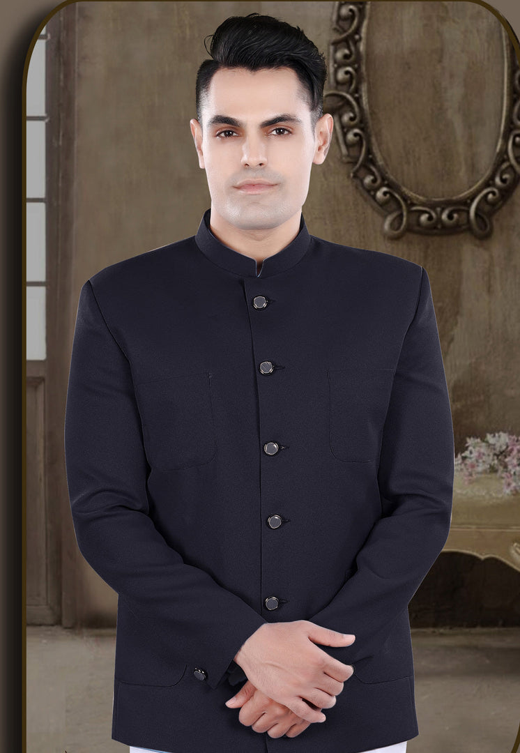Navy Blue Viscose Jodhpuri Suit