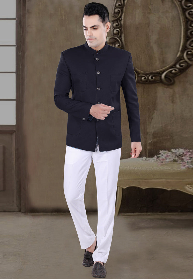 Navy Blue Viscose Jodhpuri Suit