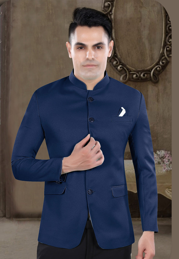 Navy Blue Viscose Jodhpuri Suit