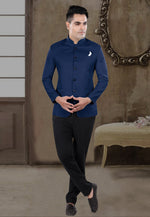 Load image into Gallery viewer, Navy Blue Viscose Jodhpuri Suit
