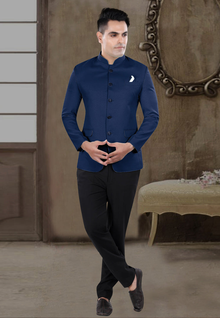 Navy Blue Viscose Jodhpuri Suit