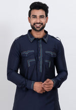 Load image into Gallery viewer, Navy Blue Viscose Pathani Suit

