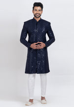 Load image into Gallery viewer, Navy Blue Viscose Rayon Indo Western Suit
