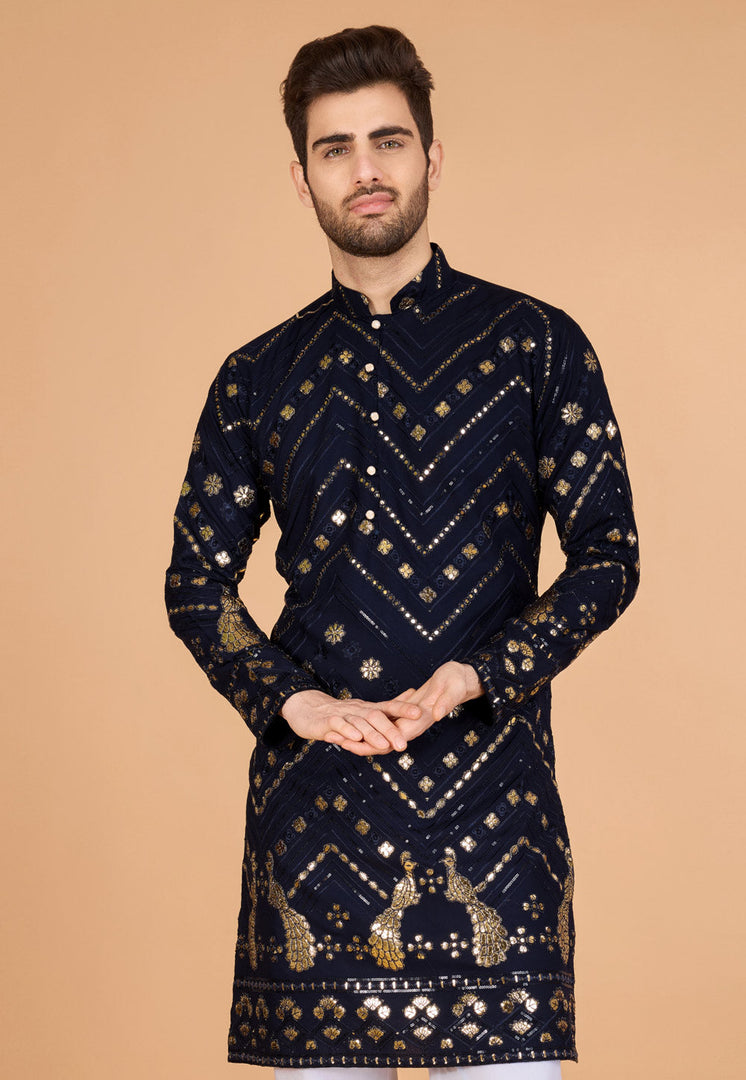 Navy Blue Viscose Rayon Kurta Pajama
