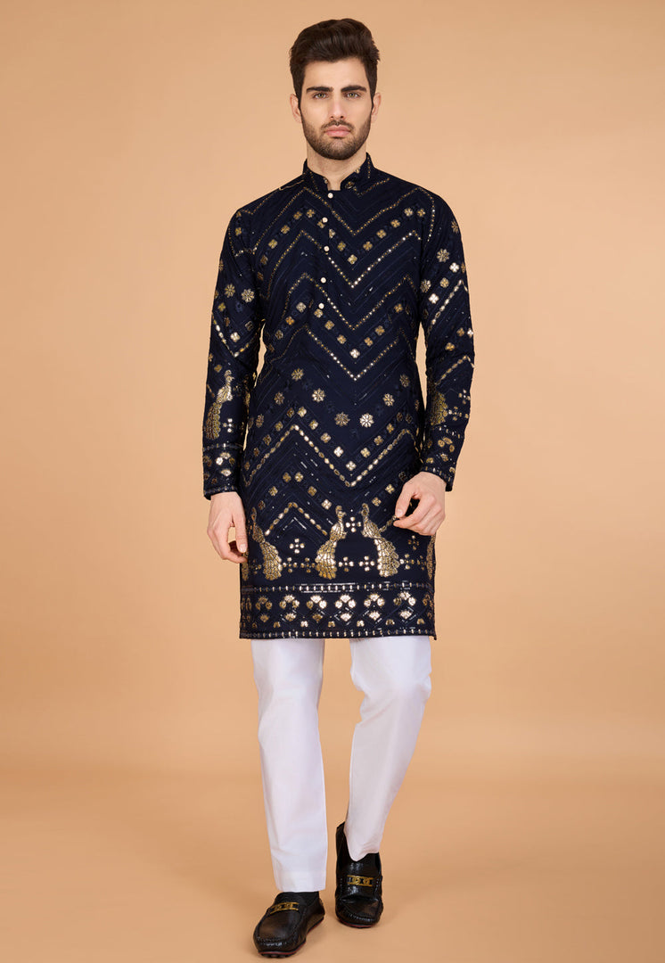 Navy Blue Viscose Rayon Kurta Pajama