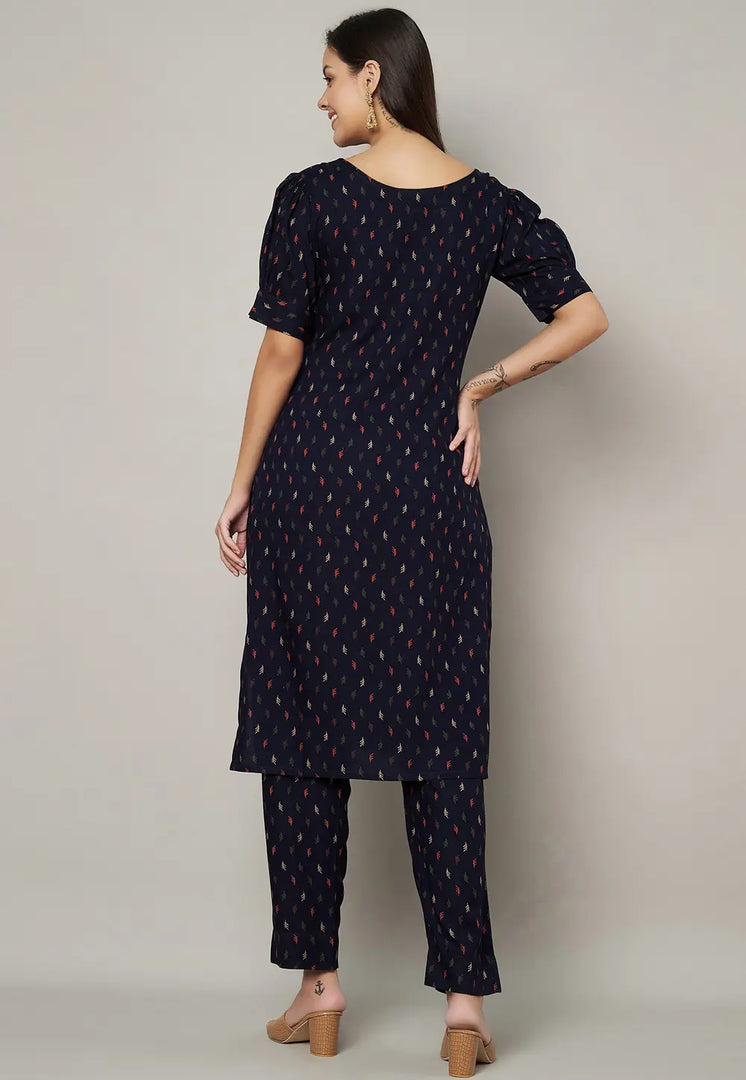 Navy Blue Viscose Rayon Kurta Set With Pent