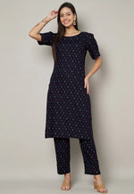 Load image into Gallery viewer, Navy Blue Viscose Rayon Kurta Set With Pent
