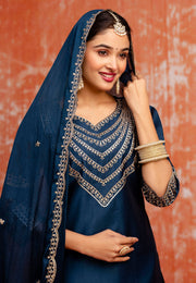 Navy Blue Viscose Rayon Readymade Pakistani Suit