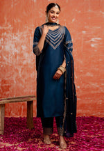 Load image into Gallery viewer, Navy Blue Viscose Rayon Readymade Pakistani Suit

